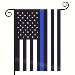 Flag US Thin Blue Line Thin Patriotic Yard Lawn Garden Outdoor Indoor Blue Black